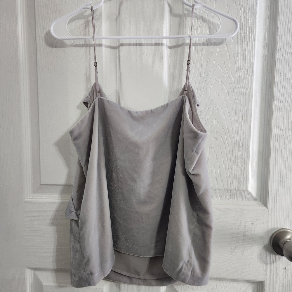 J.Crew ruffle grey Velour tank fairycore feminine adjustable straps women size 8 - Picture 9 of 10